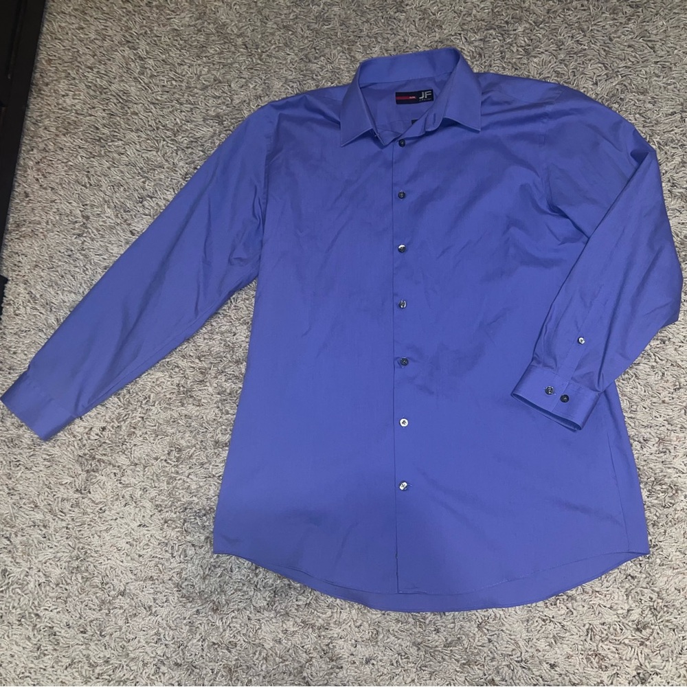 Men’s large slim blue dress shirt JF size 16-16.5 sleeve 32-33